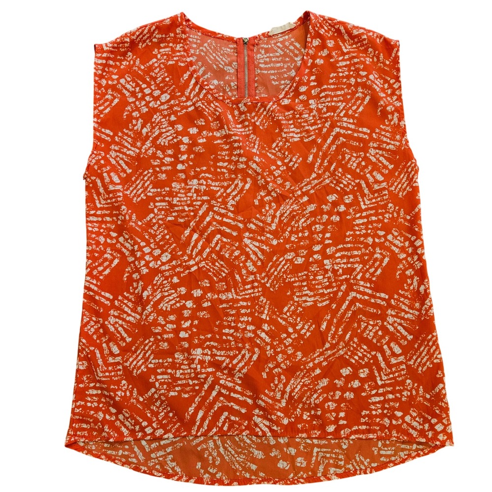 Paper‎ Kite Orange White Abstract Print Sleeveless Blouse Back Zip Small
